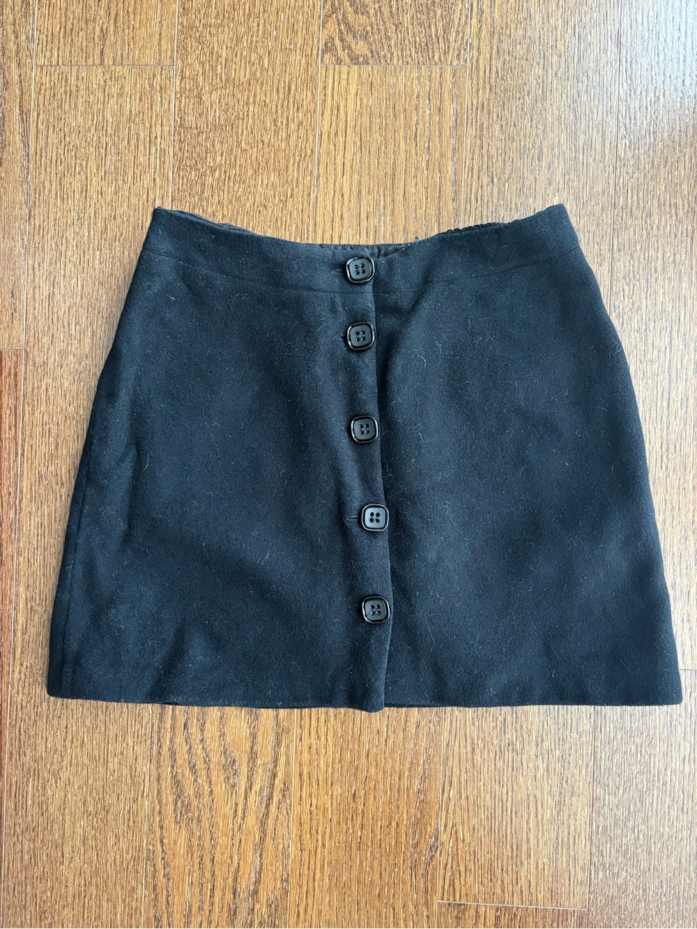 Wool Black Button-Front Mini Skirt